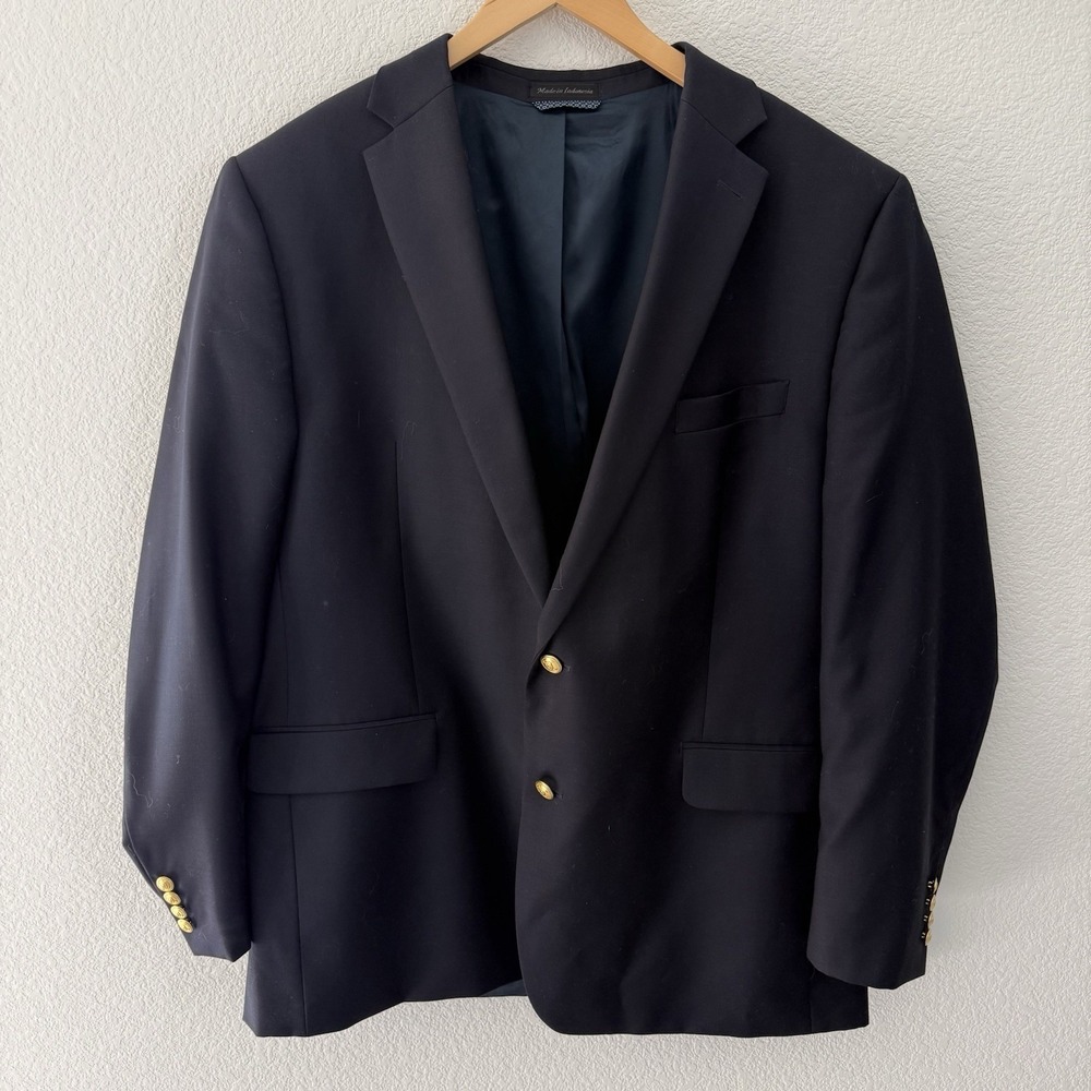 Lauren Ralph Lauren RLR Mens Blazer Sport Coat 46L Navy Blue Gold Buttons